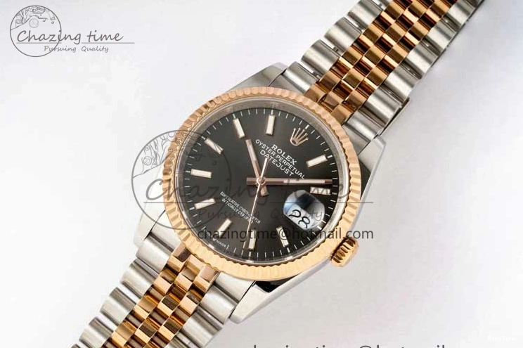 MiroTime 0504 DateJust 36 SS RG DIWF 1:1 Best Edition 904L Steel Gray Stick Dial on Jubilee Bracelet SA Original 2321